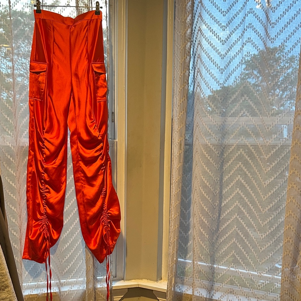 Satin Orange Ruched Pants